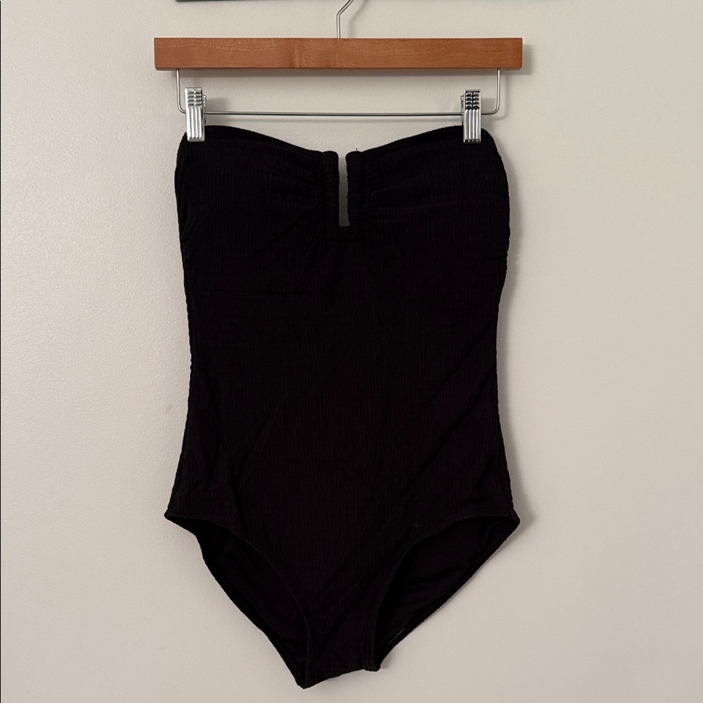 DKNY Textured Black Strapless One Piece Bathing Suit